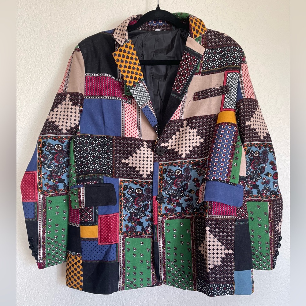 Patchwork print blazer size L fits M/L
